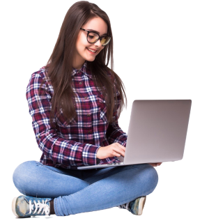 young-woman-working-laptop-floor-white-background